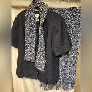 More Promises Navy Blazer, Flower Skirt and Scarf